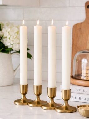 Crate & Barrel Thick Taper Candles Cream 10" Set of 4  Made in Spain